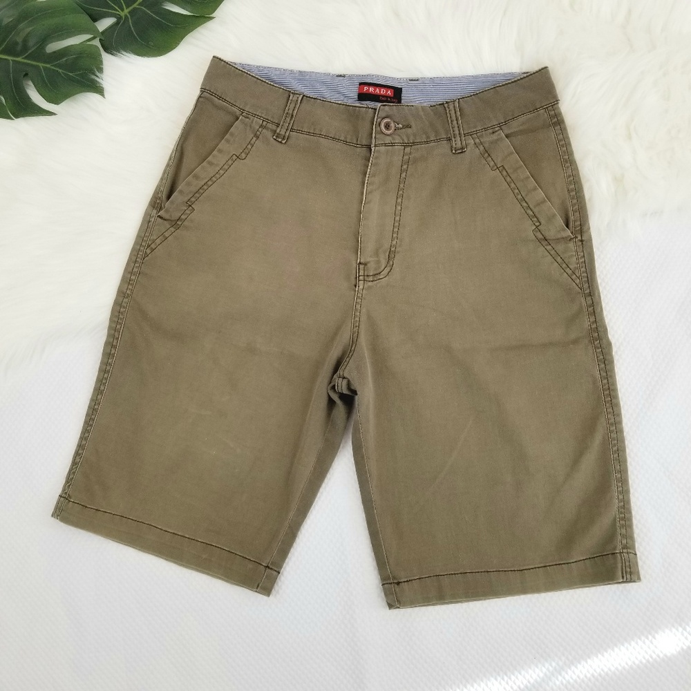 Prada | Men's Flat Front Shorts | Olive | 30